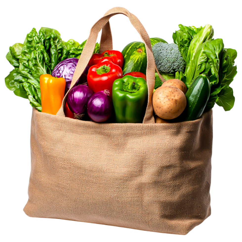 Fresh Vegetables in a Jute Shopping Bag png