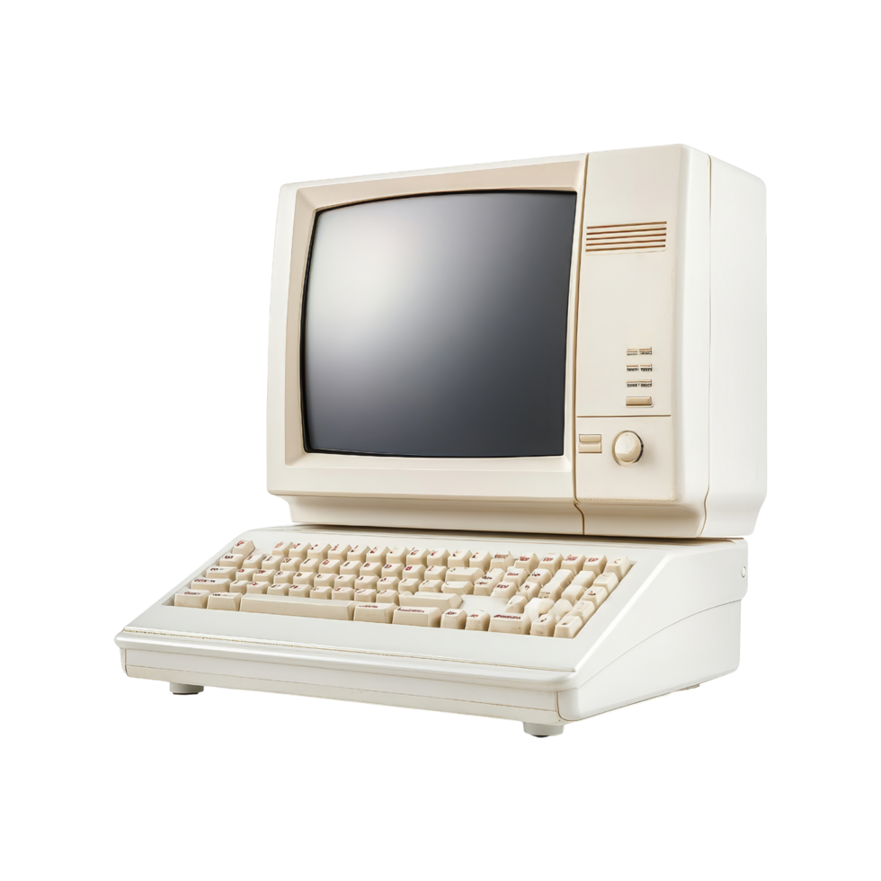 Vintage home office retro computer setup display png