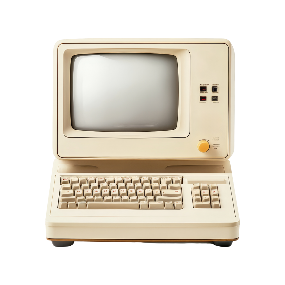 Close-up of vintage retro computer in home office png