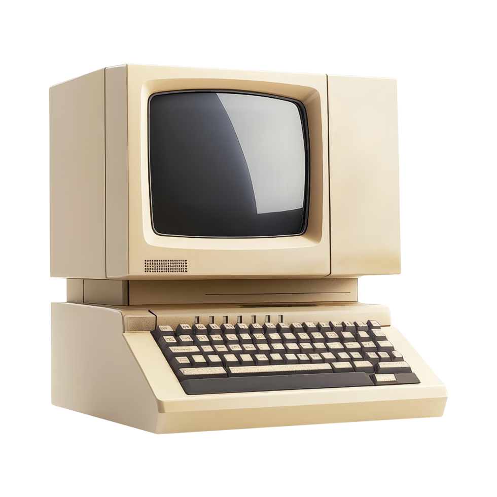 Vintage computer display retro office image indoor angle png