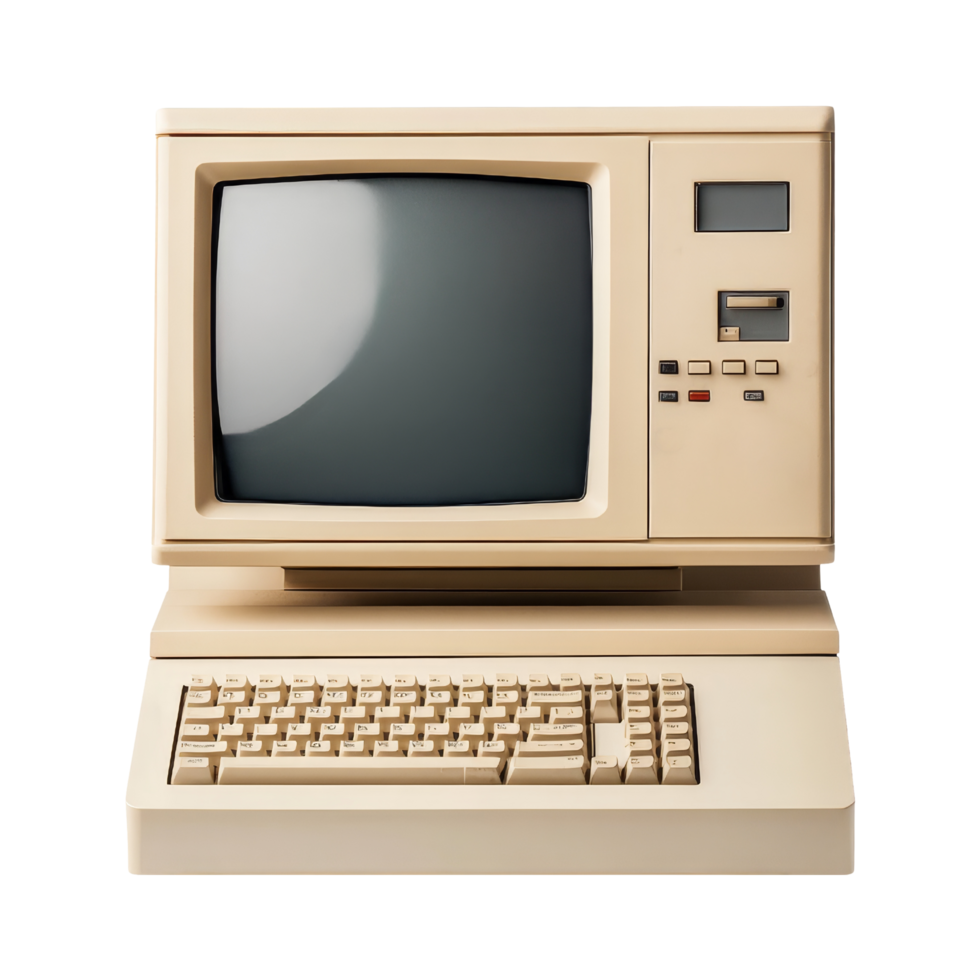 Vintage computer displaying retro technology in office png