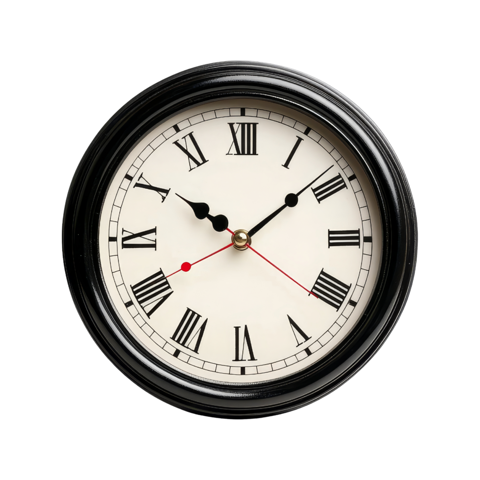 Clock displaying time with roman numerals close-up indoor png