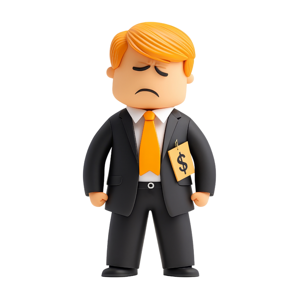 Financial trouble cartoon character in business setting png