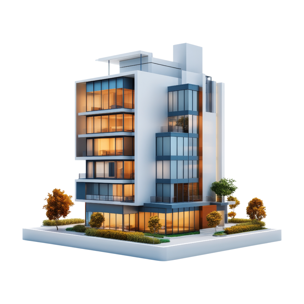 Contemporary urban building design 3d daytime render png