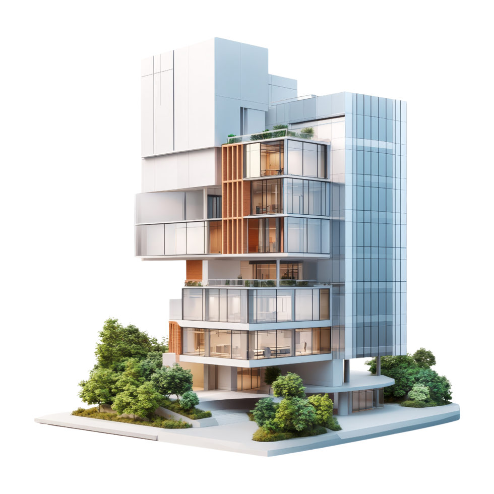 Modern building design urban setting architecture 3d model png