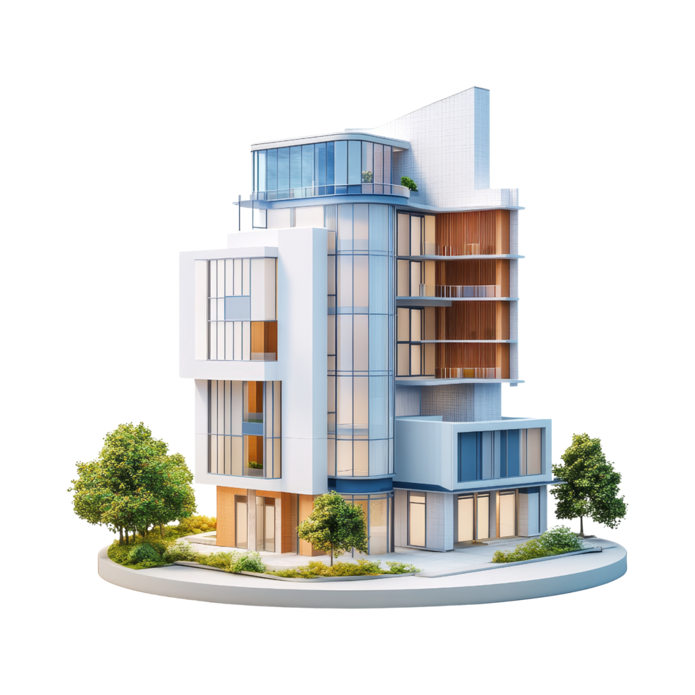 Urban city 3d model modern building design aerial view png