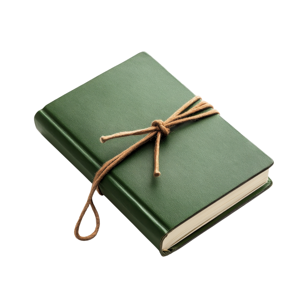 Writing journey green notebook on a table close-up png