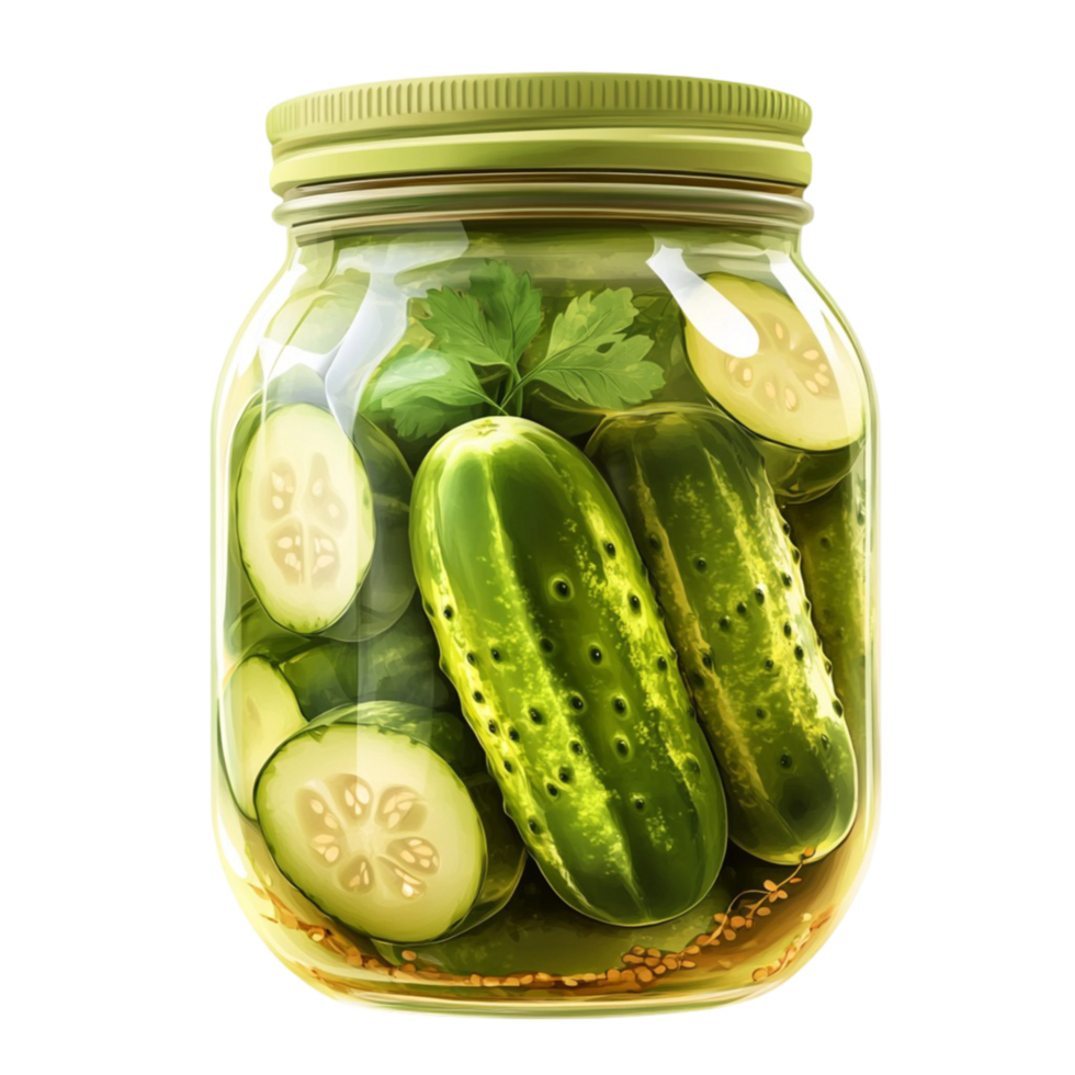 Jar with Cucumbers and Parsley on Transparent Background png