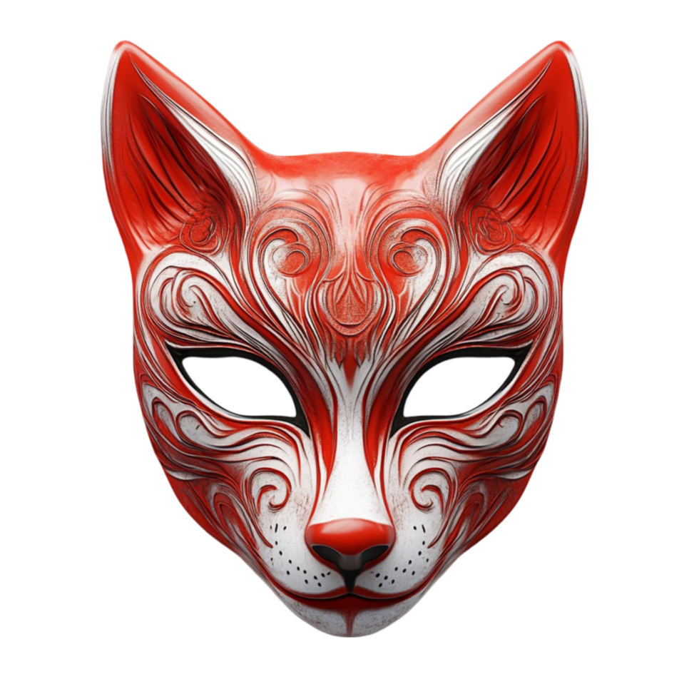 Intricate Red and White Fox Mask for Costumes and Decor png
