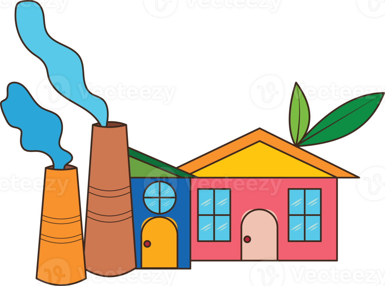 Colorful Illustration of Factory and House png