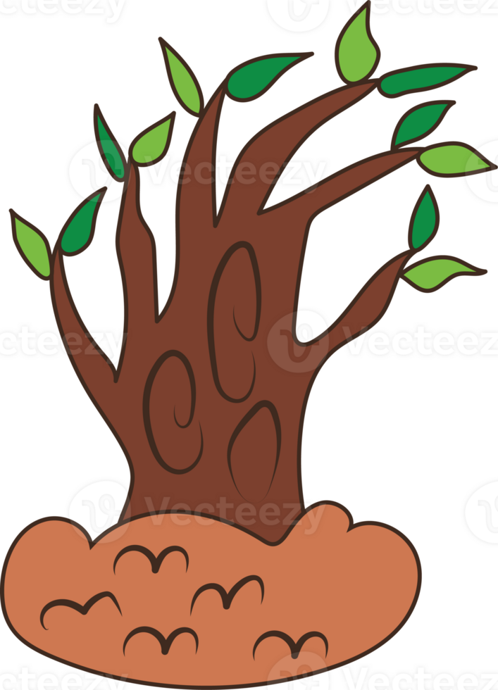 Cartoon Illustration of a Tree with Green Leaves png
