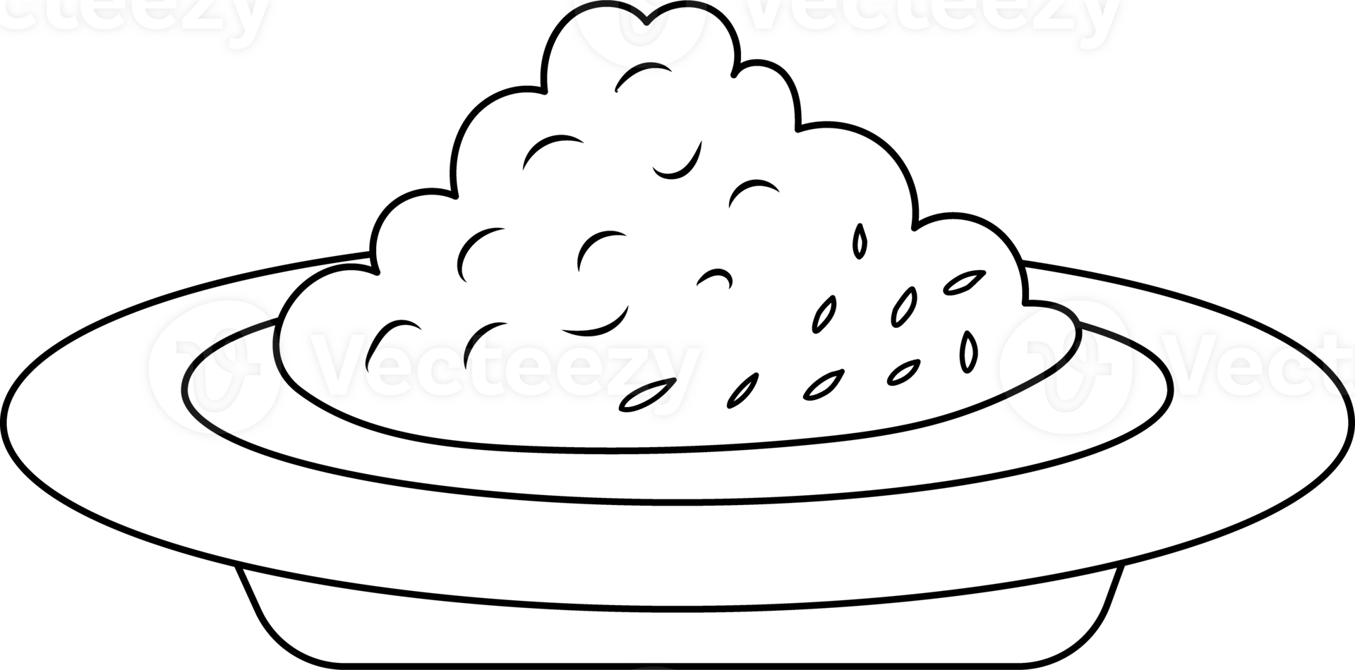 Handdrawn Illustration of a Plate of Rice for Coloring Page png