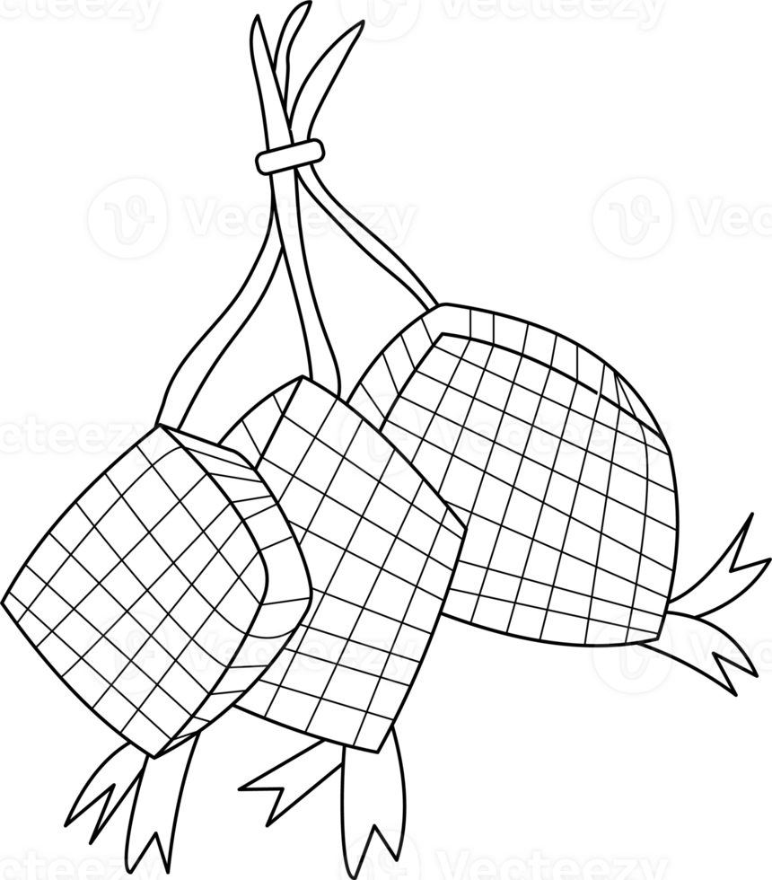 Hand-Drawn Illustration of Ketupat Ramadhan and Ied Fitri for Coloring Page png