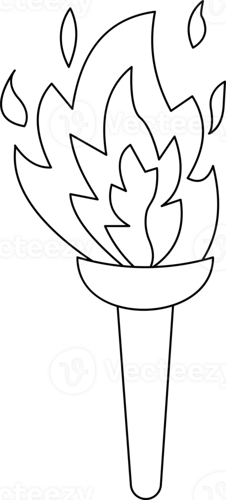 Illustration of a Torch with Flames for Coloring Page png