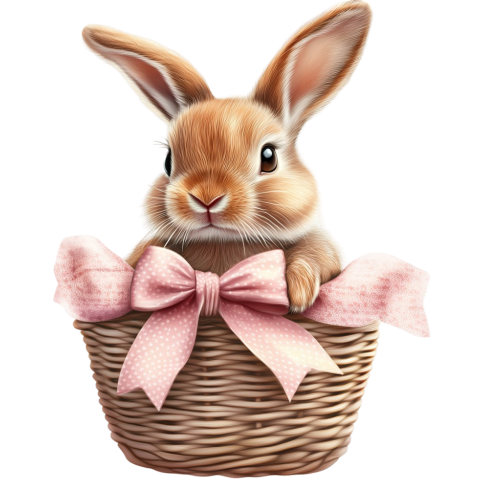 easter bunny in basket transparent background. png