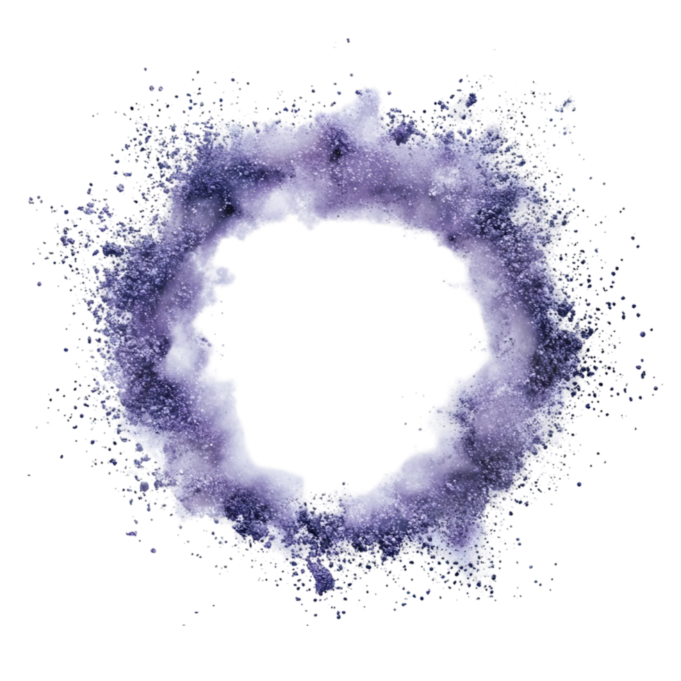 purple watercolor paint splashes in circle on transparent background. png