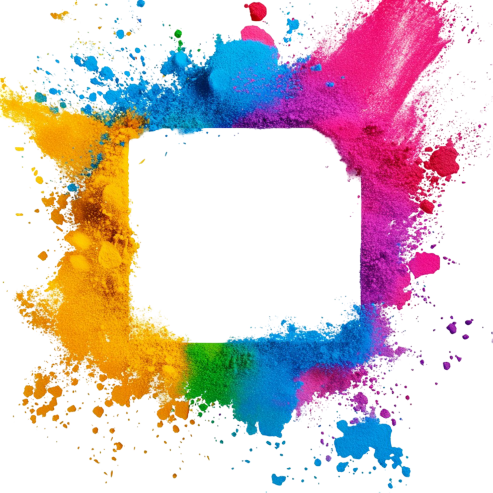 colorful powder in square frame on transparent background. png