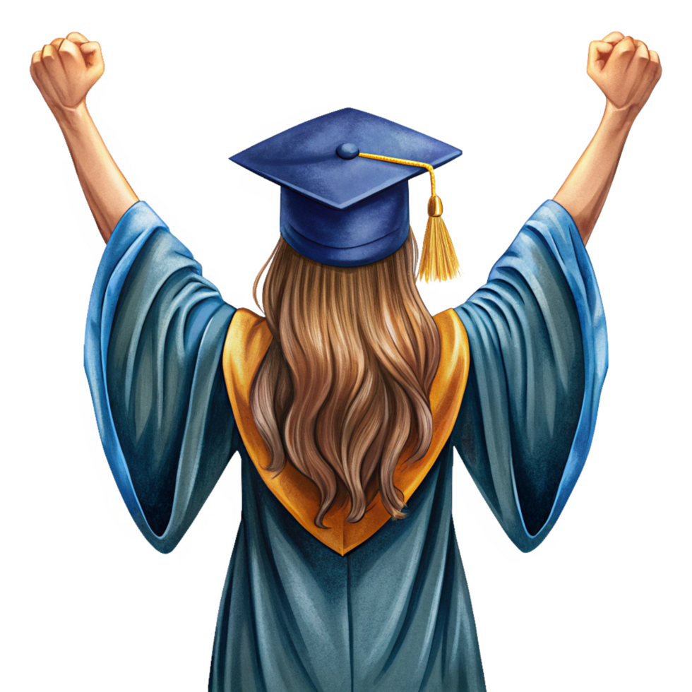 Rear view of a happy graduate holding her cap tassel png