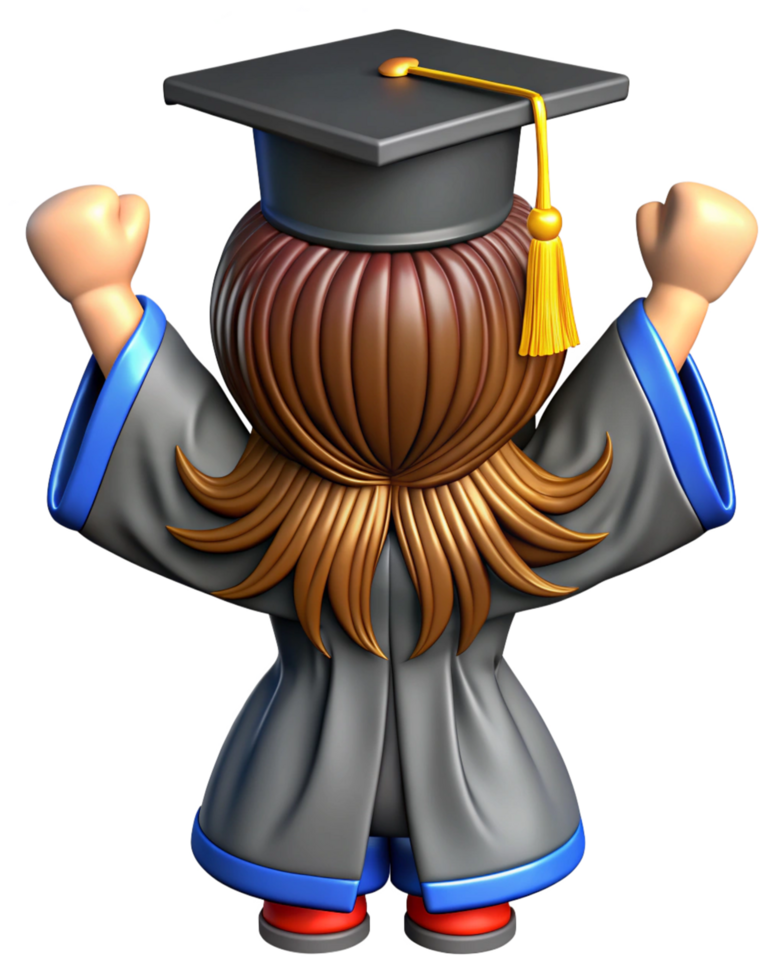 Rear view of a happy graduate celebrating in cap and gown png
