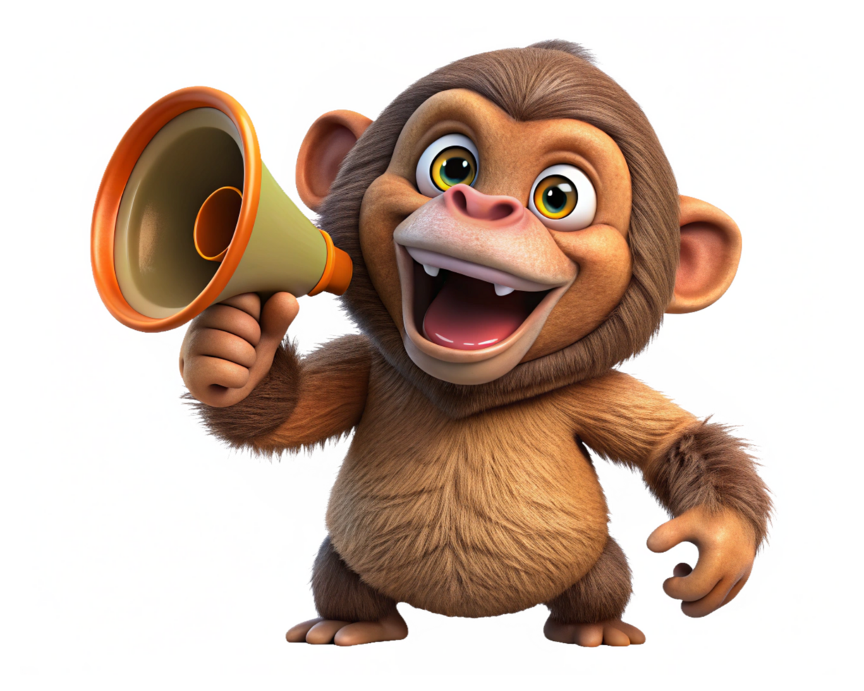 Monkey holding megaphone for a humorous speech png