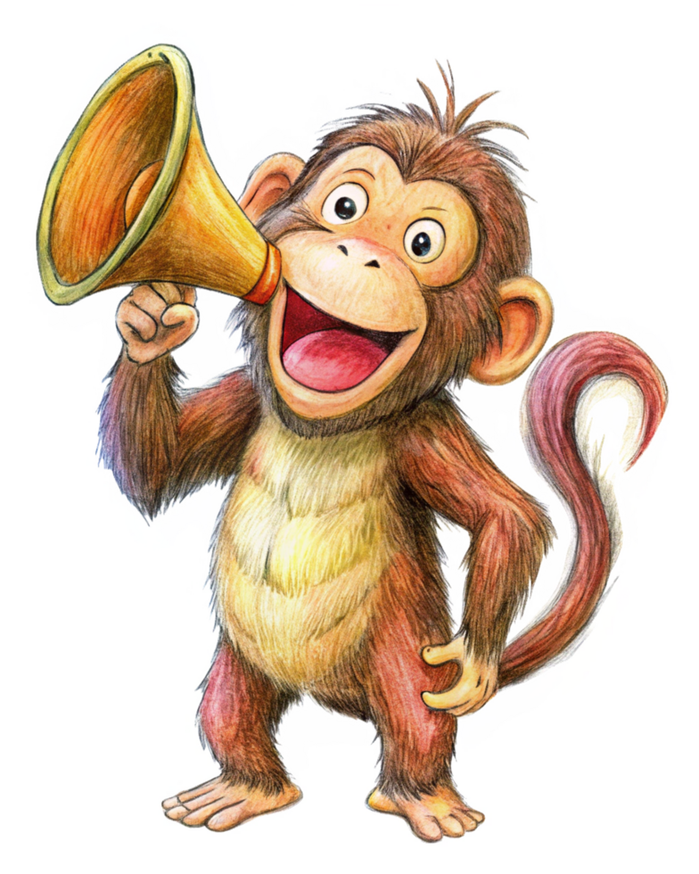 Funny monkey giving orders through a megaphone png