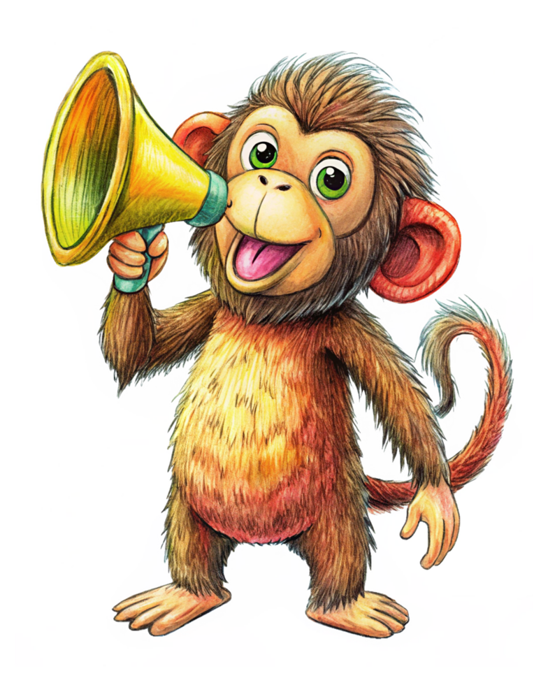 Monkey holding a megaphone calling out loudly png