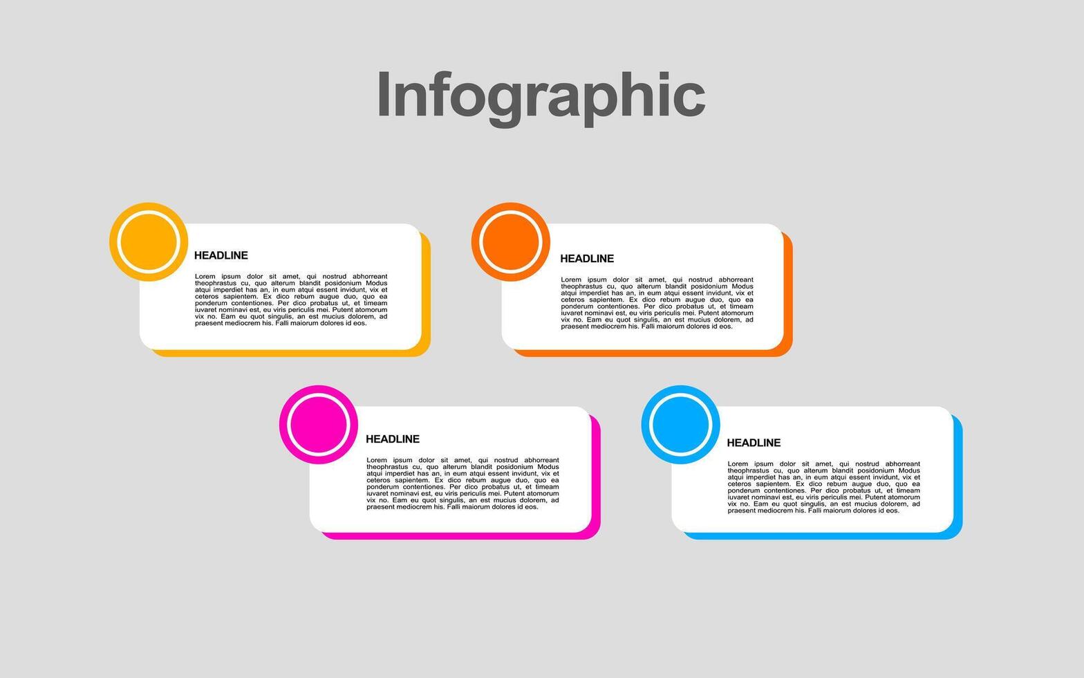 Four colorful text boxes present infographic headline data. vector