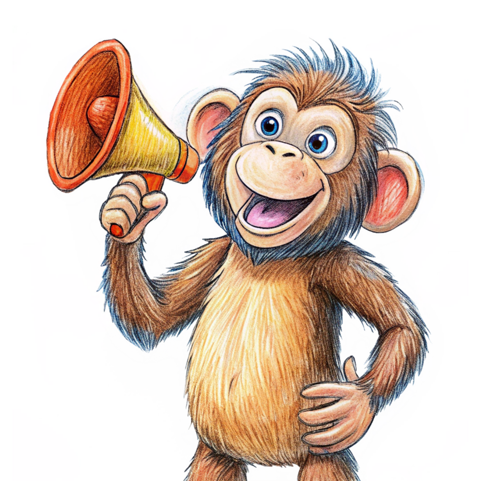 Cartoon monkey shouting loudly with a megaphone png
