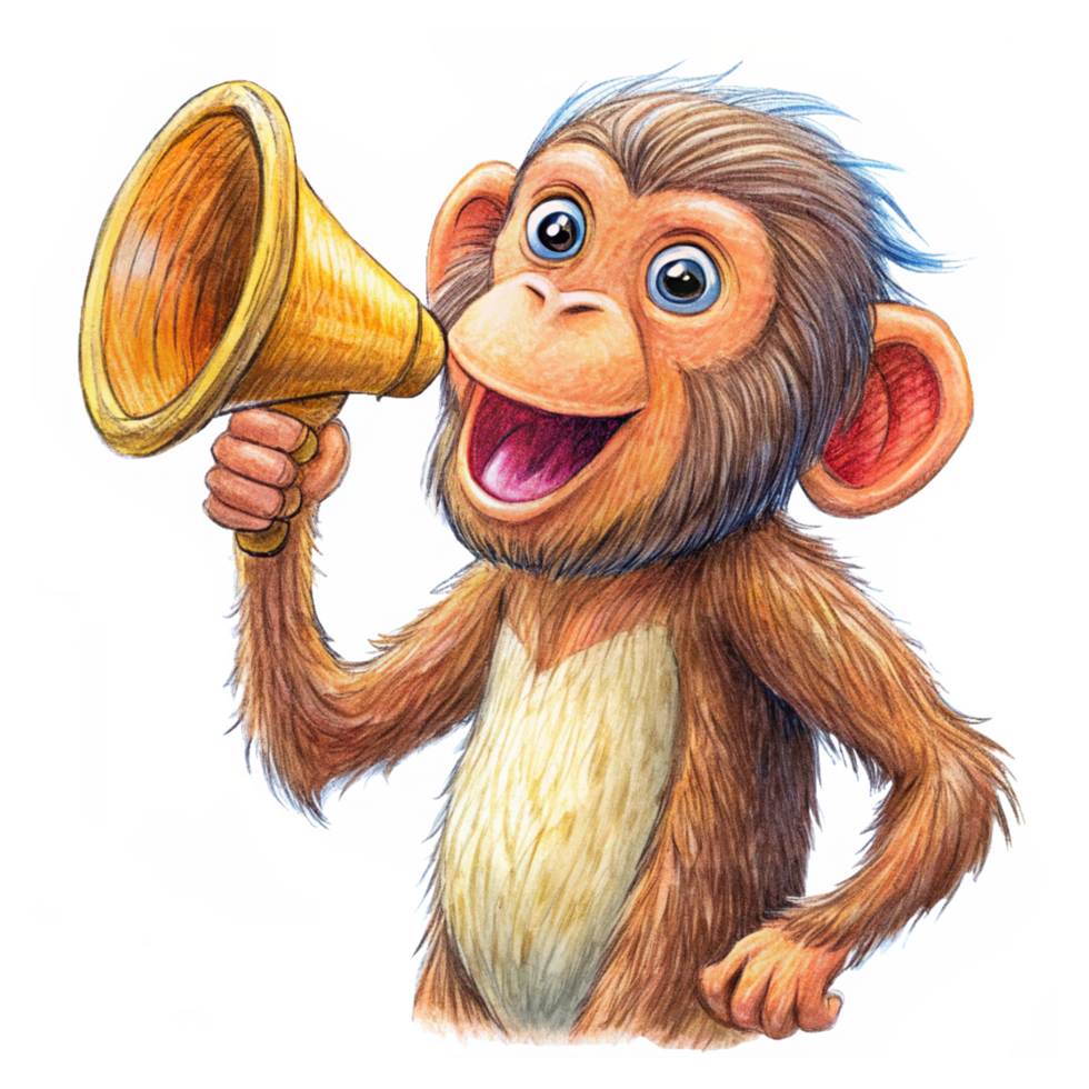 Monkey holding megaphone with enthusiasm png
