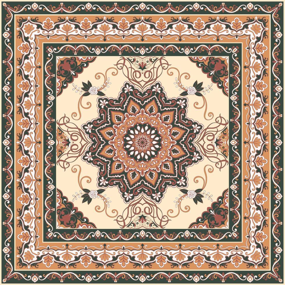 Persian carpet, geometric diamond design shawl, retro lotus blossom vector
