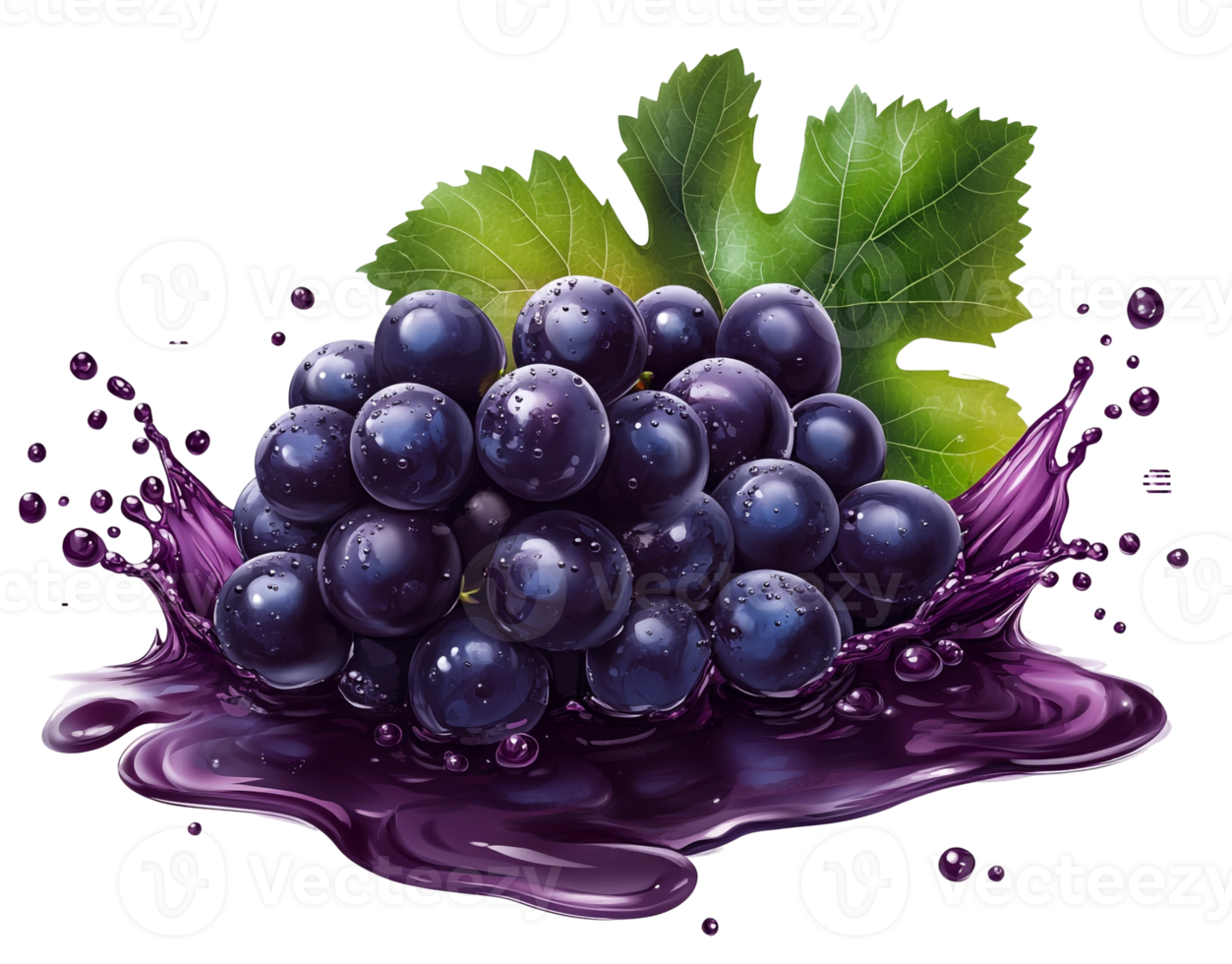 Vibrant Grapes with Splashing Juice and Greenery png