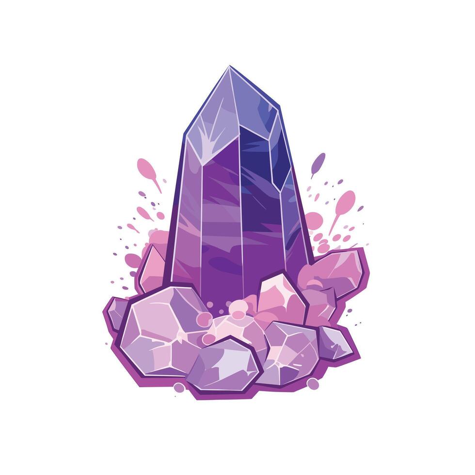 Colorful design of a crystal surrounded by smaller gemstones on a white background vector
