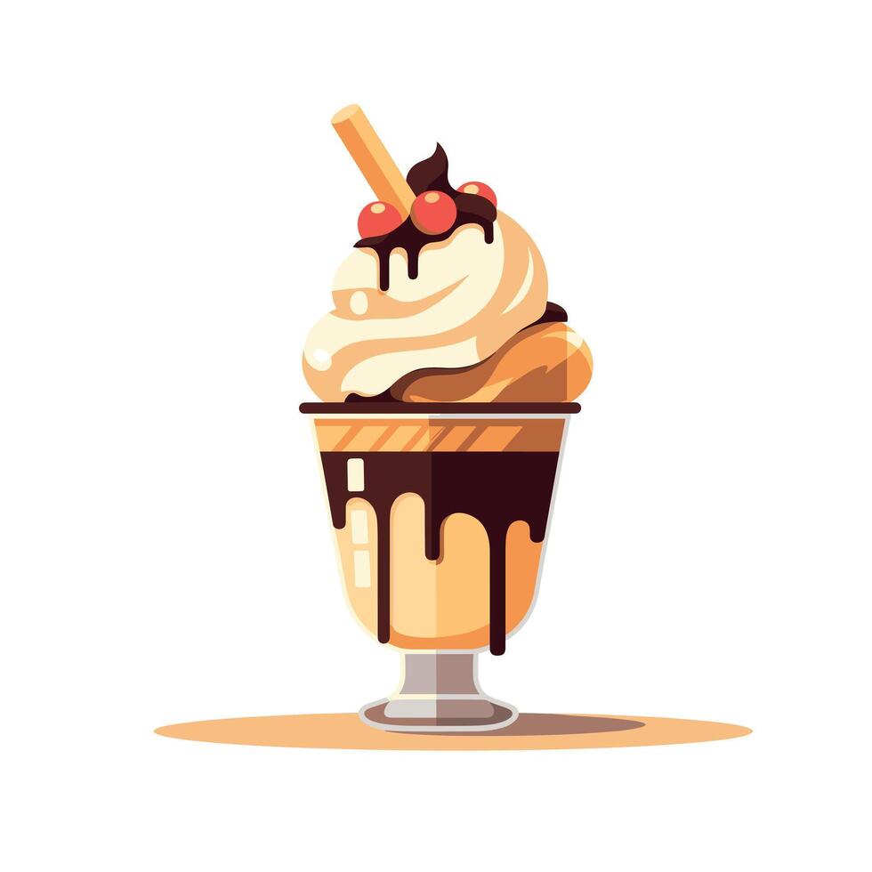 Delicious design of a classic ice cream sundae with rich chocolate syrup and cherries vector