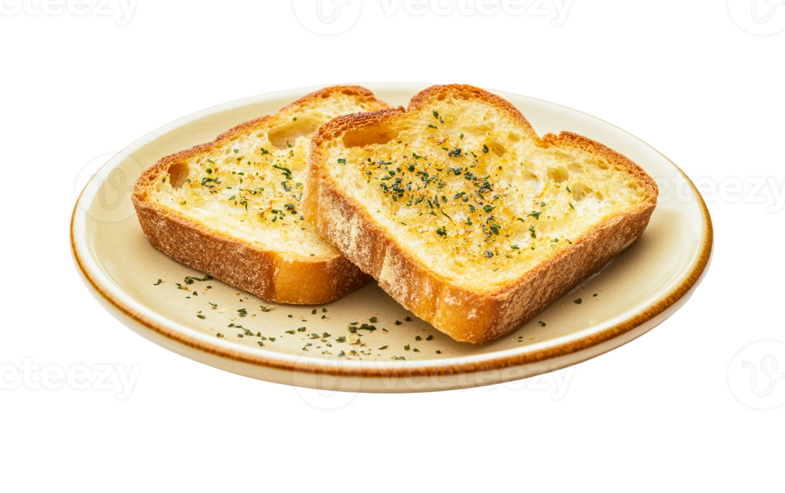 Garlic Bread with Parsley Garnish on a Plate png