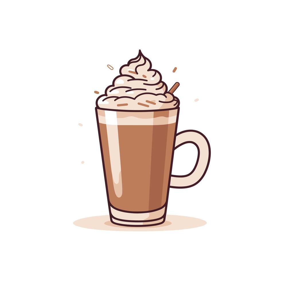 Delicious design of whipped cream topped coffee beverage in a clear glass cup with a straw vector