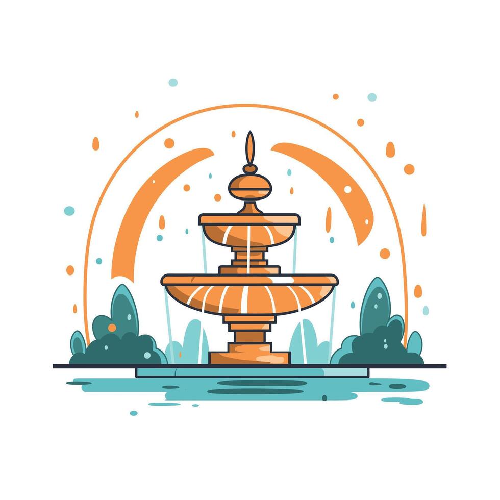 art of a decorative fountain surrounded by lush greenery and stylized splashes of water in a vibrant outdoor setting vector