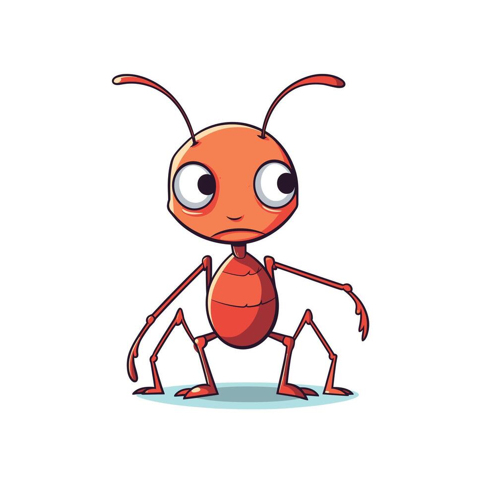 Cartoon red ant character with large eyes and expressive posture in playful stance vector