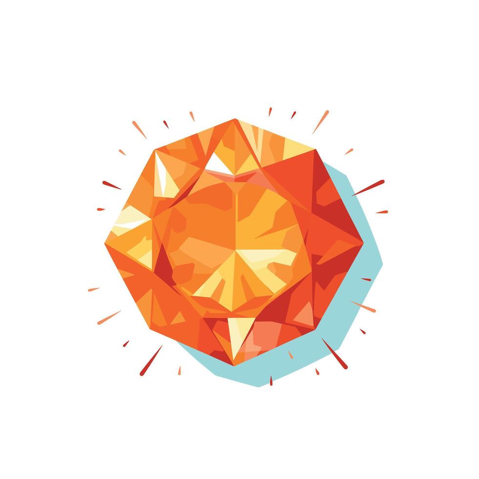 art illustration of a vibrant orange gemstone with geometric facets and a radiant glow vector