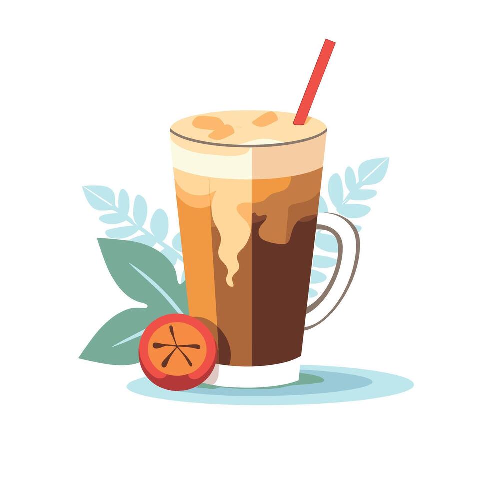 Refreshing iced beverage with fruit and leaves illustrated in art style for summer enjoyment vector