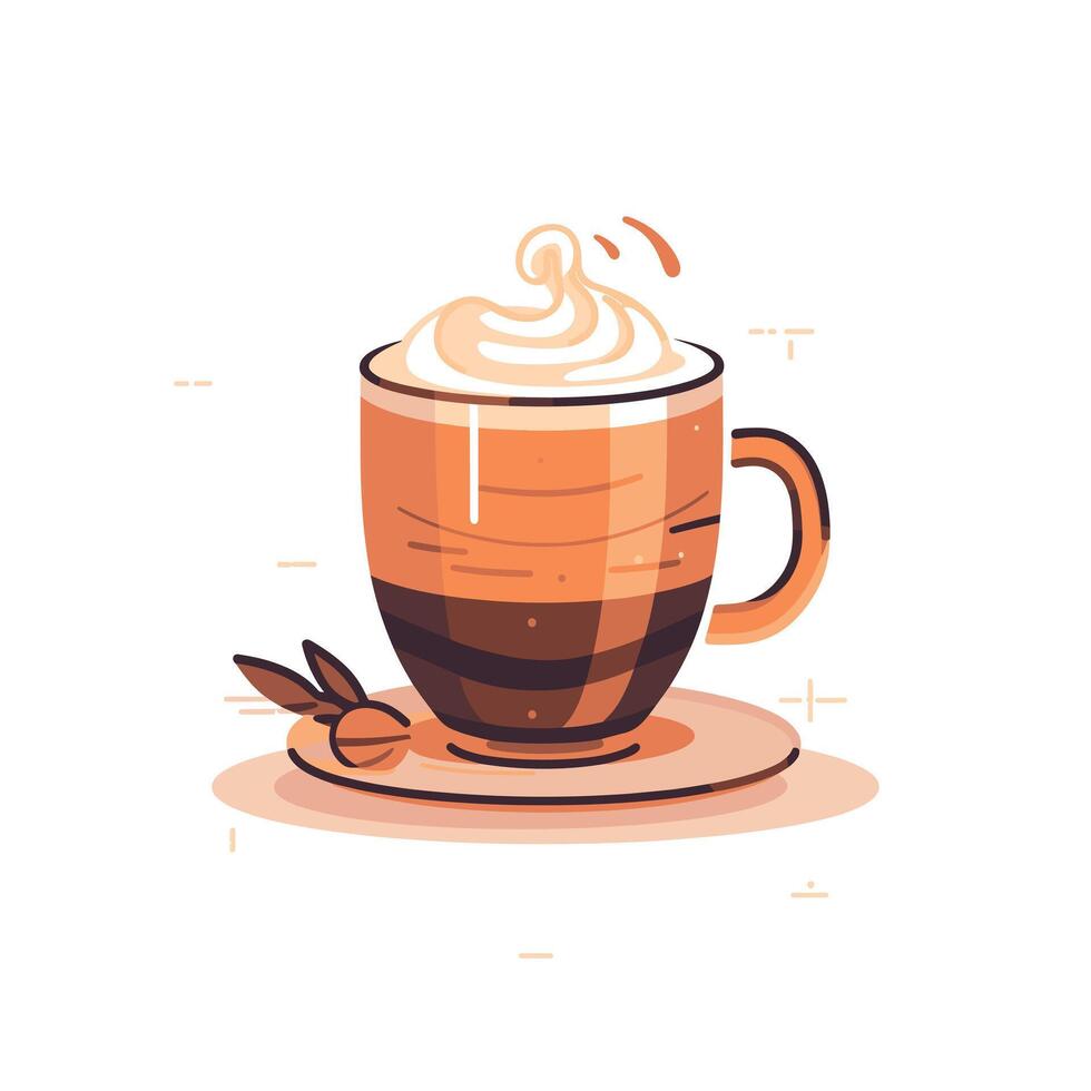 Delicious art of a coffee cup with whipped cream and coffee beans on a saucer vector