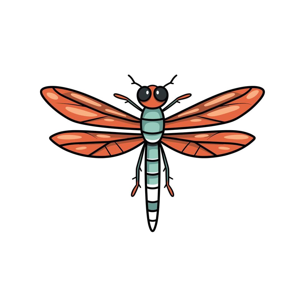 Colorful dragonfly with orange wings and teal body resting on a white background vector