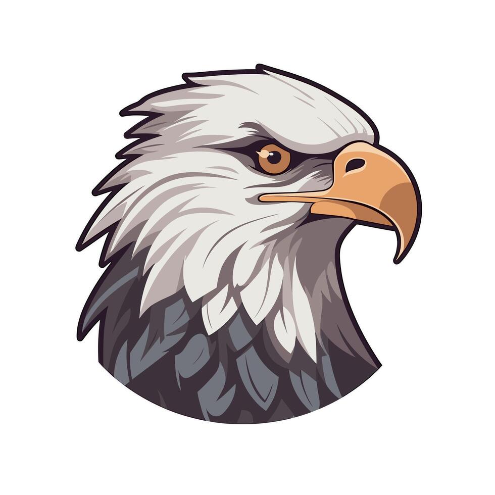 Majestic bald eagle head illustration in vibrant art style showcasing detailed feathers and piercing gaze vector