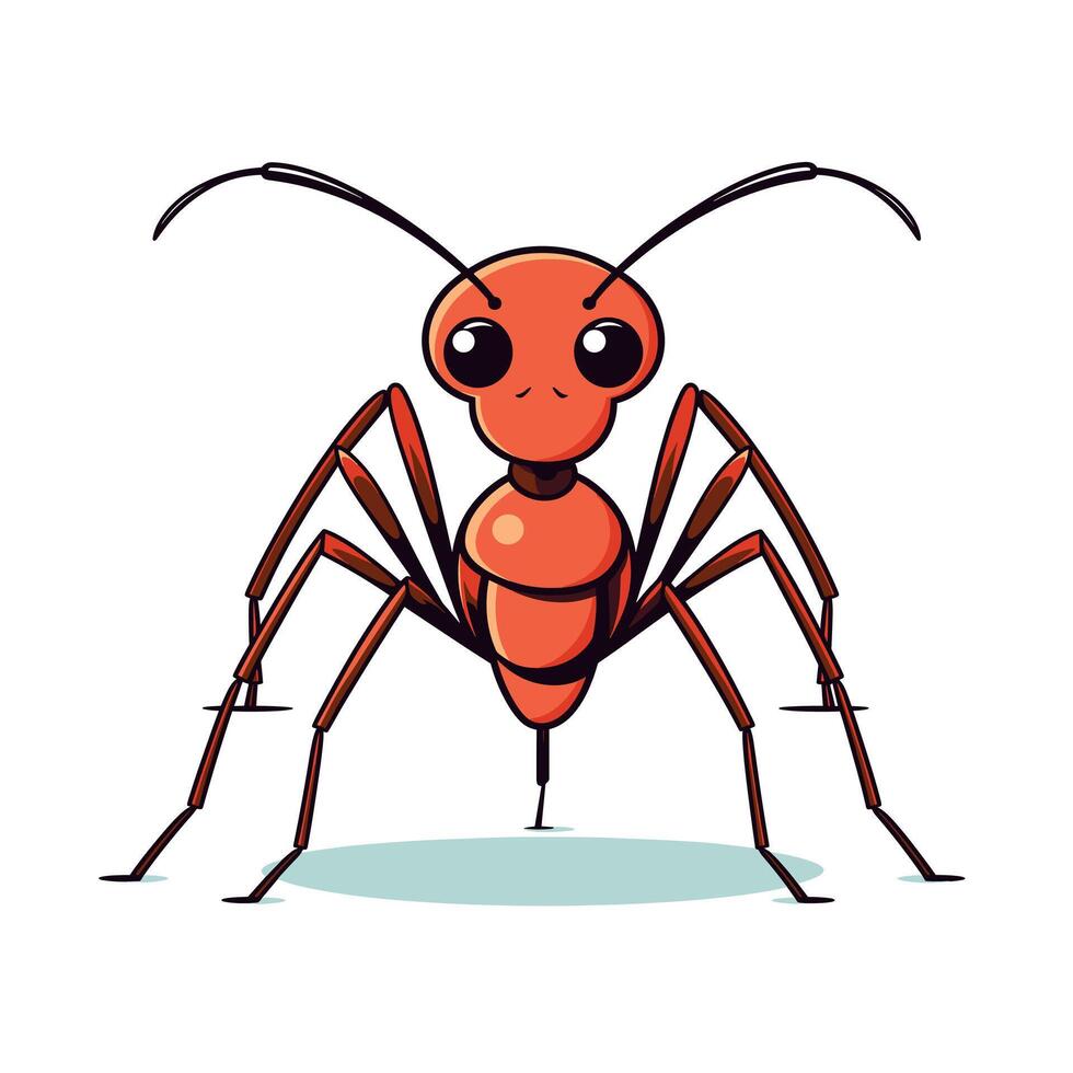 Cartoon illustration of a red ant with large eyes and detailed body structure vector
