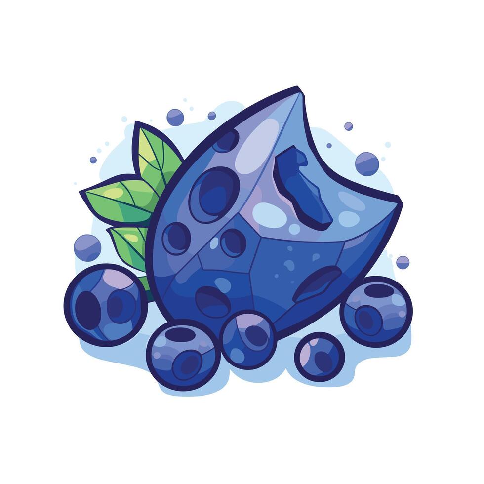 Vibrant design of a blueberry and fresh leaves with splashes in a playful style vector