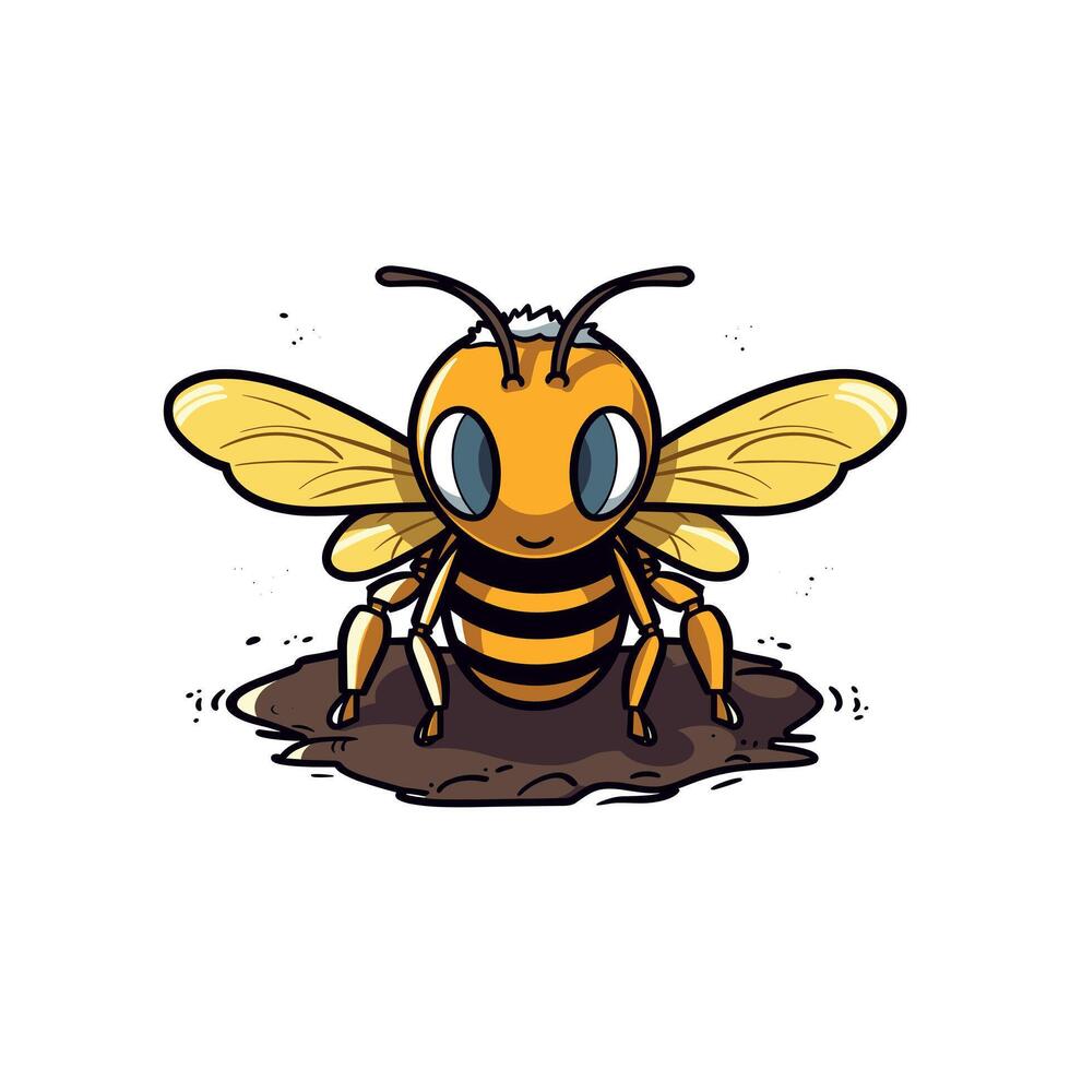 Cute cartoon bee emerging from the ground in a playful and vibrant design vector