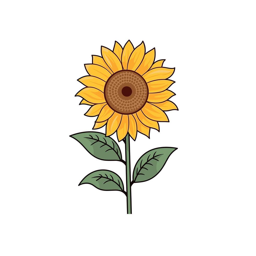Bright sunflower with vibrant petals and green leaves in a simple design vector