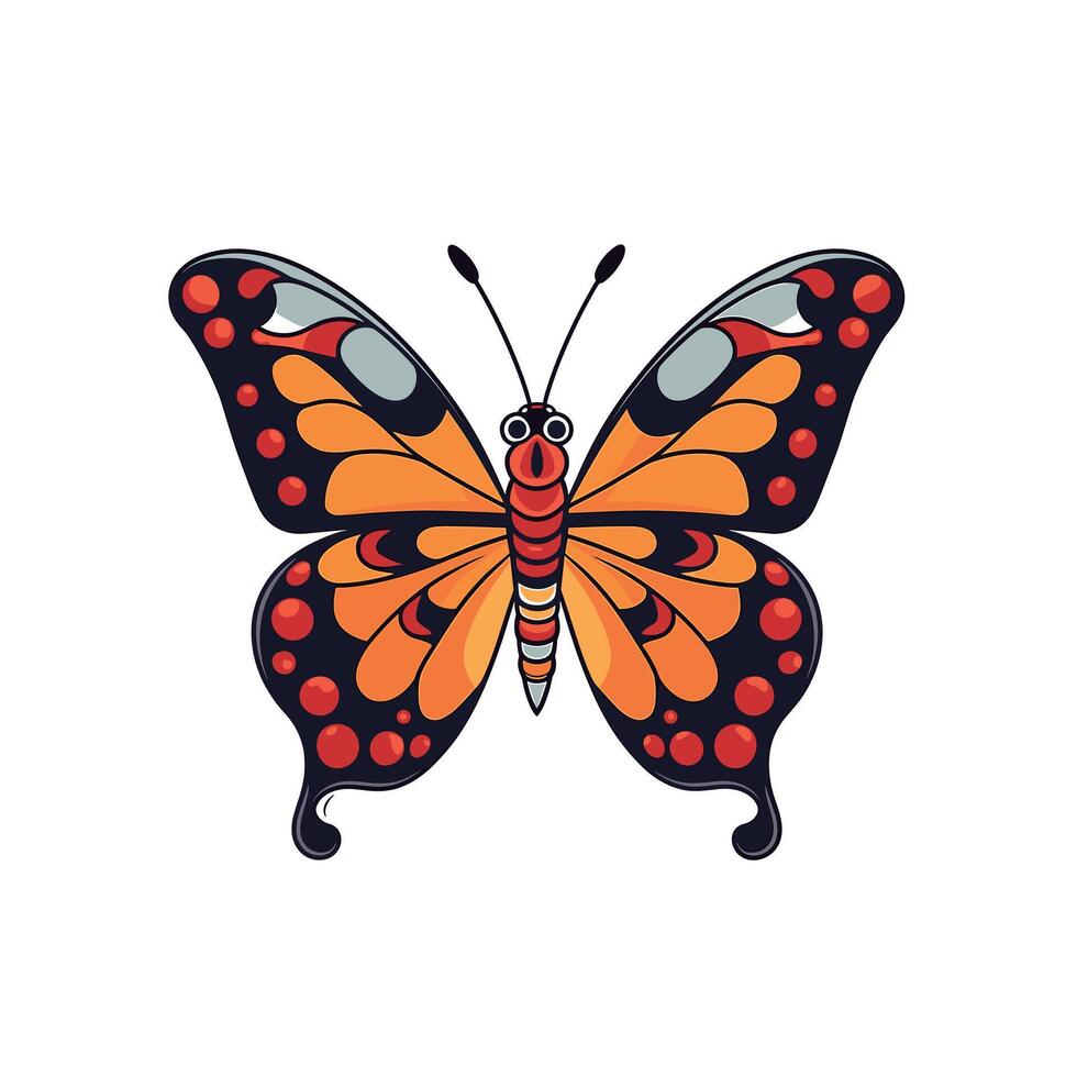 Colorful butterfly with orange and black patterns on a white background vector