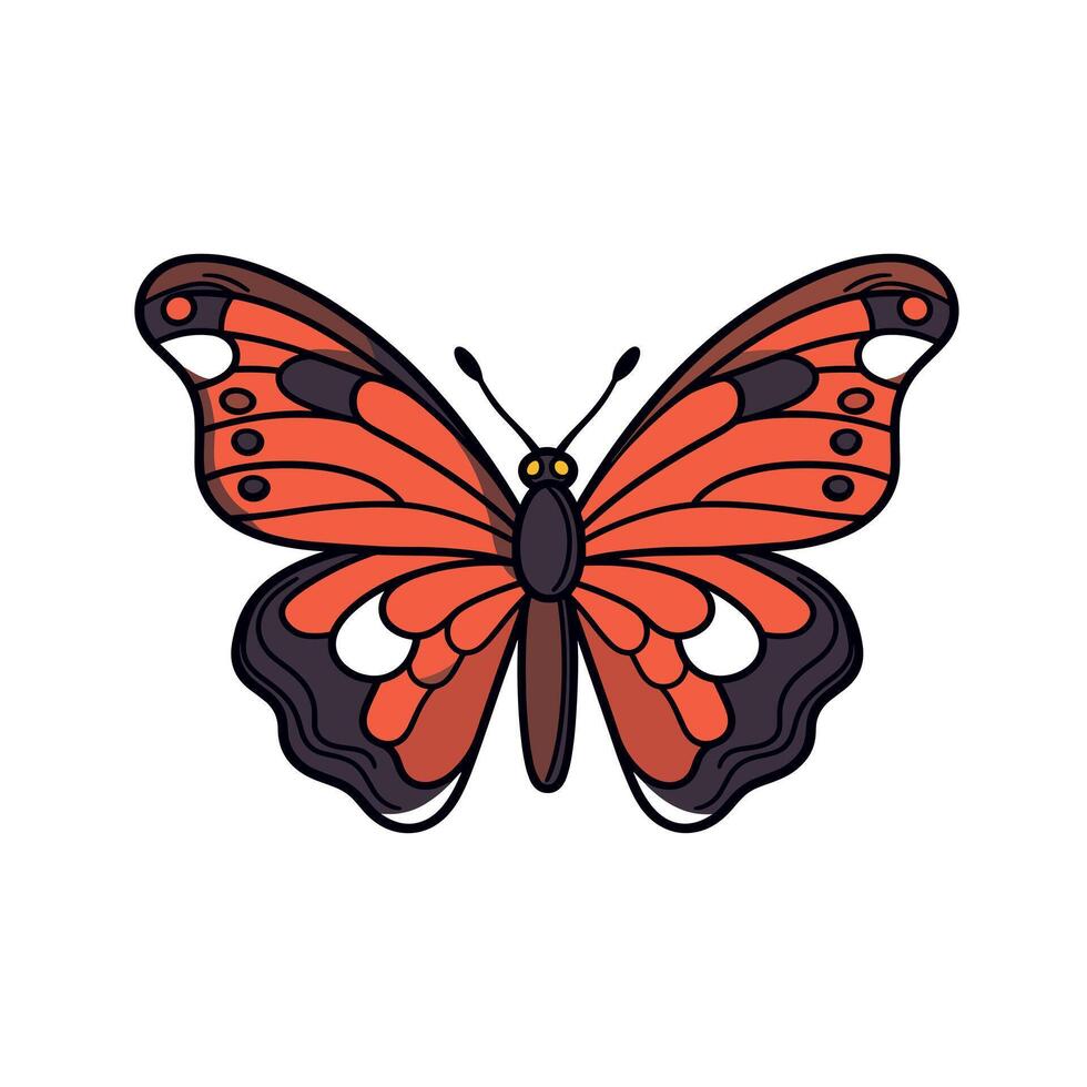 Colorful butterfly with red and black patterns resting on a white background vector