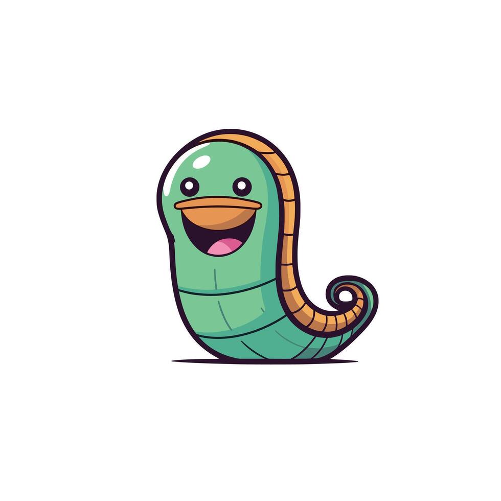 Cute cartoon worm character with a happy expression and vibrant colors seen in a playful design vector