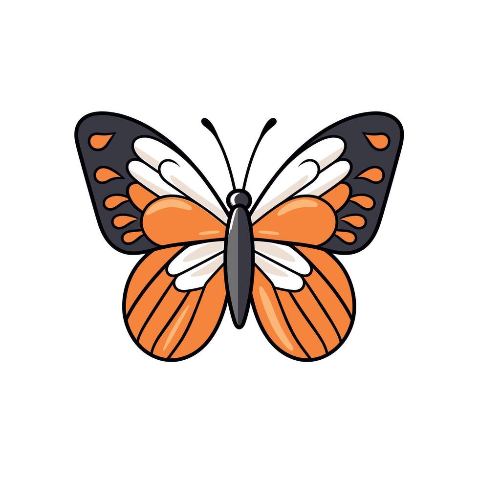 Colorful butterfly with orange and black wings perched on a surface vector